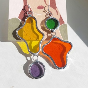 Stained Glass Blob Earrings: Asymmetrical Colorful Dangles