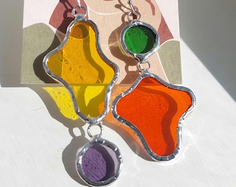 Stained Glass Blob Earrings: Asymmetrical Colorful Dangles