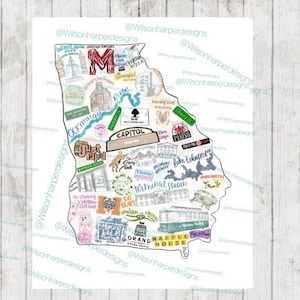 FREE Shipping Macon Georgia print landmarks icons  Macon Georgia Mercer