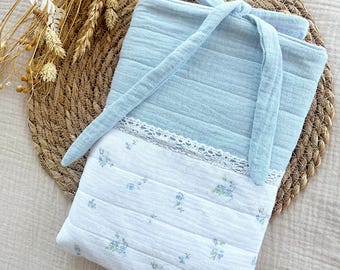 Personalized cotton book cover with name tag, book bag with bow, floral