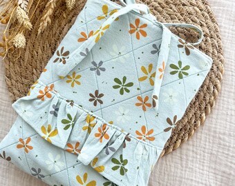 Personalized cotton book cover with name tag, book bag with bow, floral