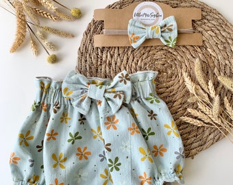 Pantaloncini a pantaloncino per neonati in cotone con stampa floreale, varie taglie dalla 62 alla 74