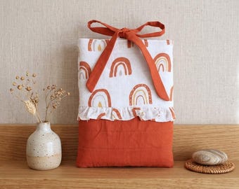 Personalized cotton book cover with name tag, book bag with bow, floral