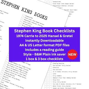 Printer ink friendly Stephen King book checklists & trackers to instantly download. PDF printable list from Carrie to Never Flinch 2025