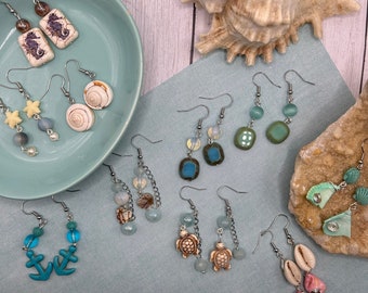 Mermaidcore Earrings | Beaded Earrings | Shell Earrings | Summer Earrings | Mermaid Earrings | Blue Earrings | Turquoise Earrings