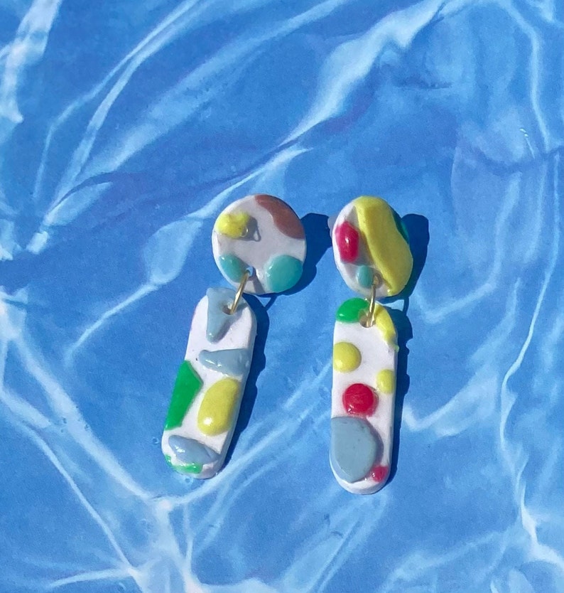 Polymer Clay Hypoallergenic Trendy Summer Slab Dangle Earrings ovals