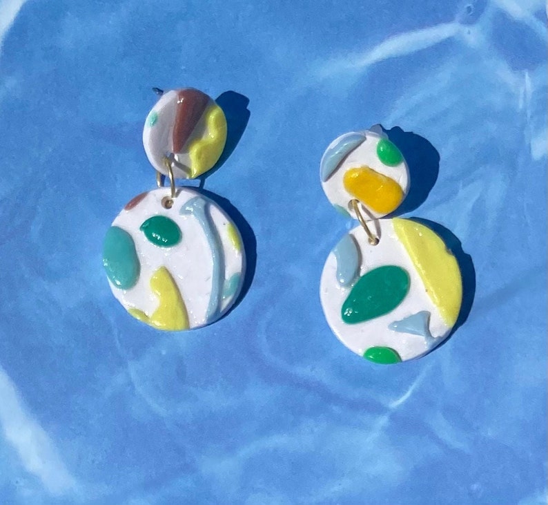 Polymer Clay Hypoallergenic Trendy Summer Slab Dangle Earrings circles