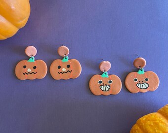 Jack O' Lantern Polymer Clay Earrings | Pumpkin Earrings | Halloween Earrings | Bold Earrings