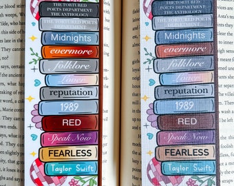 All 12 Tswift Albums as Books on Bookshelf Linen or Laminated Glossy Bookmark