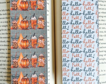 Autumn Drinks, Pumpkin Spice, Hello Fall Double Sided Linen Card Bookmark