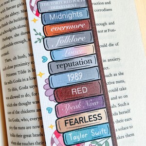 All 11 Tswift Albums as Books on Bookshelf Linen or Laminated Glossy Bookmark image 3