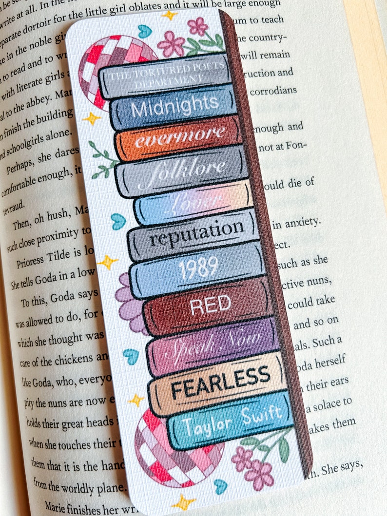 All 11 Tswift Albums as Books on Bookshelf Linen or Laminated Glossy Bookmark image 3