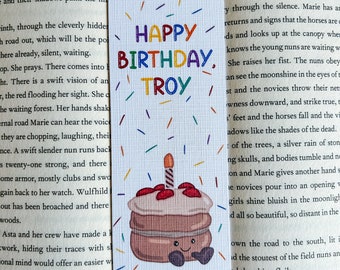 Personalized Happy Birthday Jelly Cat Linen Bookmark