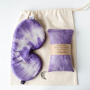 Sleep Set in Hibiscus, Lavender Sachet, Sleep Mask Breathable, Plant-Dyed, Adjustable Elastic