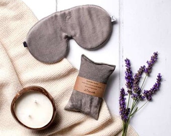 Charcoal Sleep Set – Eye Mask & Lavender Sachet | Plant-Dyed, Breathable, Adjustable Elastic