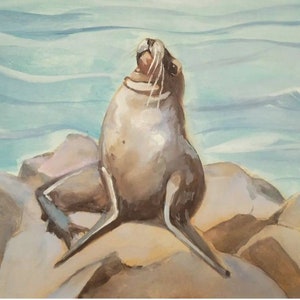 Looking up sea lion original Watercolor Painting