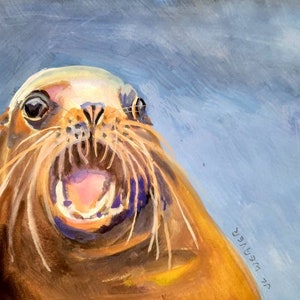Sea Lion Surprise original watercolor painting