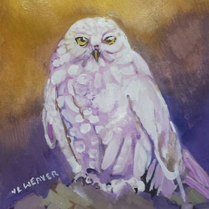Purple Owl Original Watercolor Painting