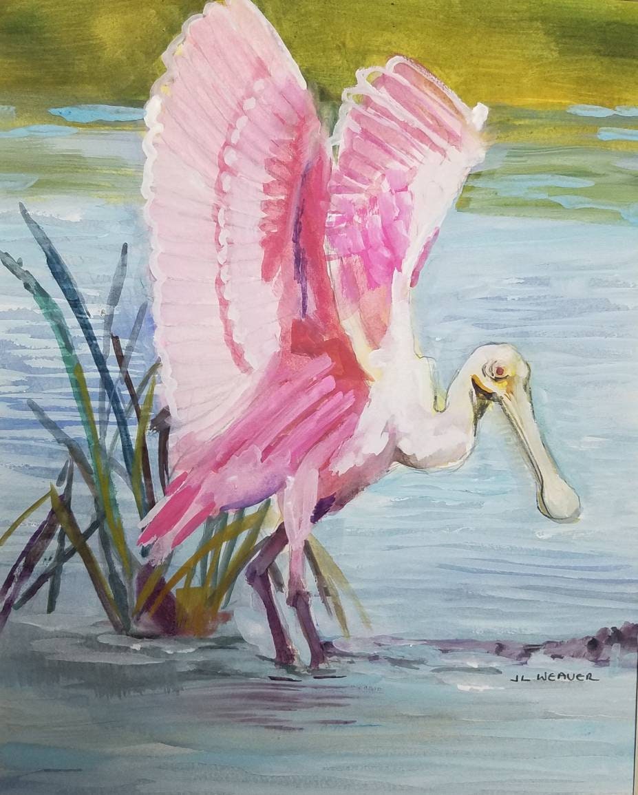 Flying Spoonbill Original Watercolor and Gouache Painting - Etsy
