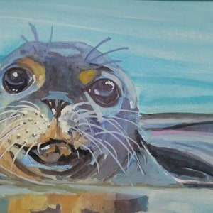 Sea Lion above water original watercolor painting