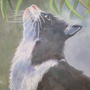 Cat Looking Up original Watercolor and Gouache Painting