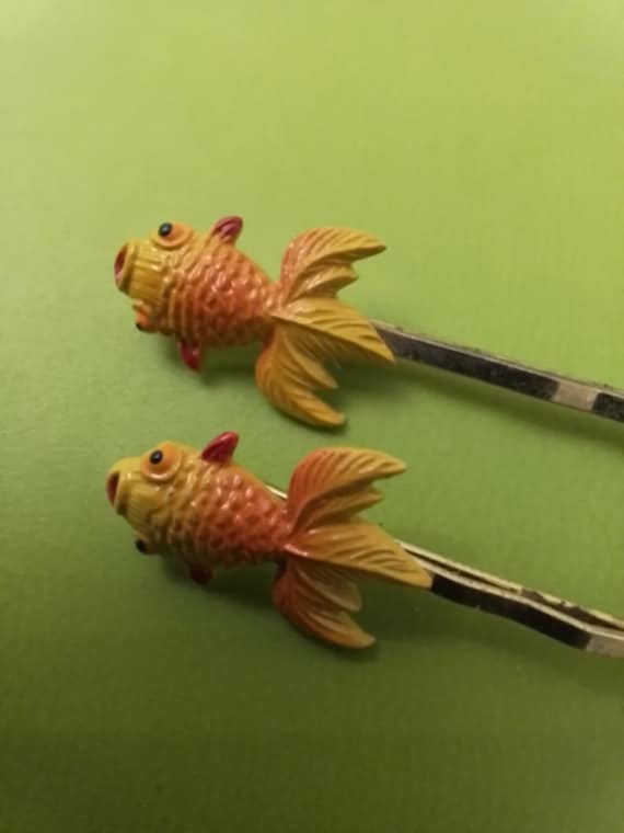 2 Extremely Rare Vintage French Bobby Pins Yellow 