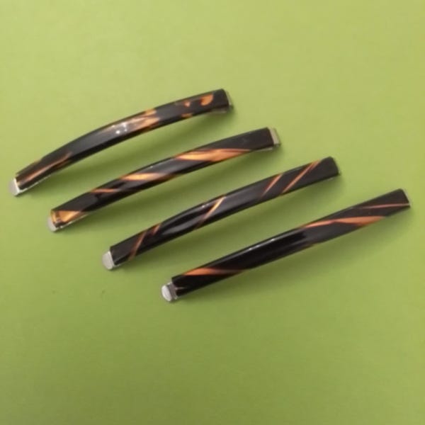 4 Vintage Haarspangen braun-gold gestreift 56mm lang