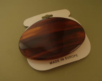 Huge Oval Chez Robere  Barrette dark faux tortoise shelll approx 3 x 2 inch (75x75mm) unused shop stock quality spring post metal catch