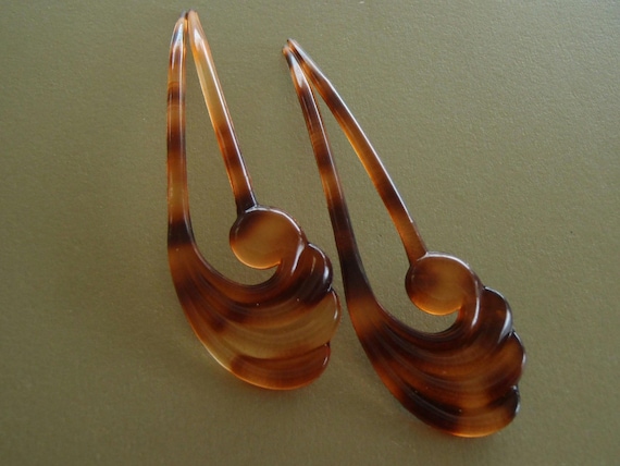 2 Vintage French Chignon Hair Forks Bun Pins Feather Plume  display picture 1