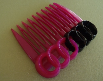 Vintage French Hair Comb unused stylish chunky Black on Red 1960s  55x46mm (2 1/4 x 1 7/8 inch) womens hair accessory