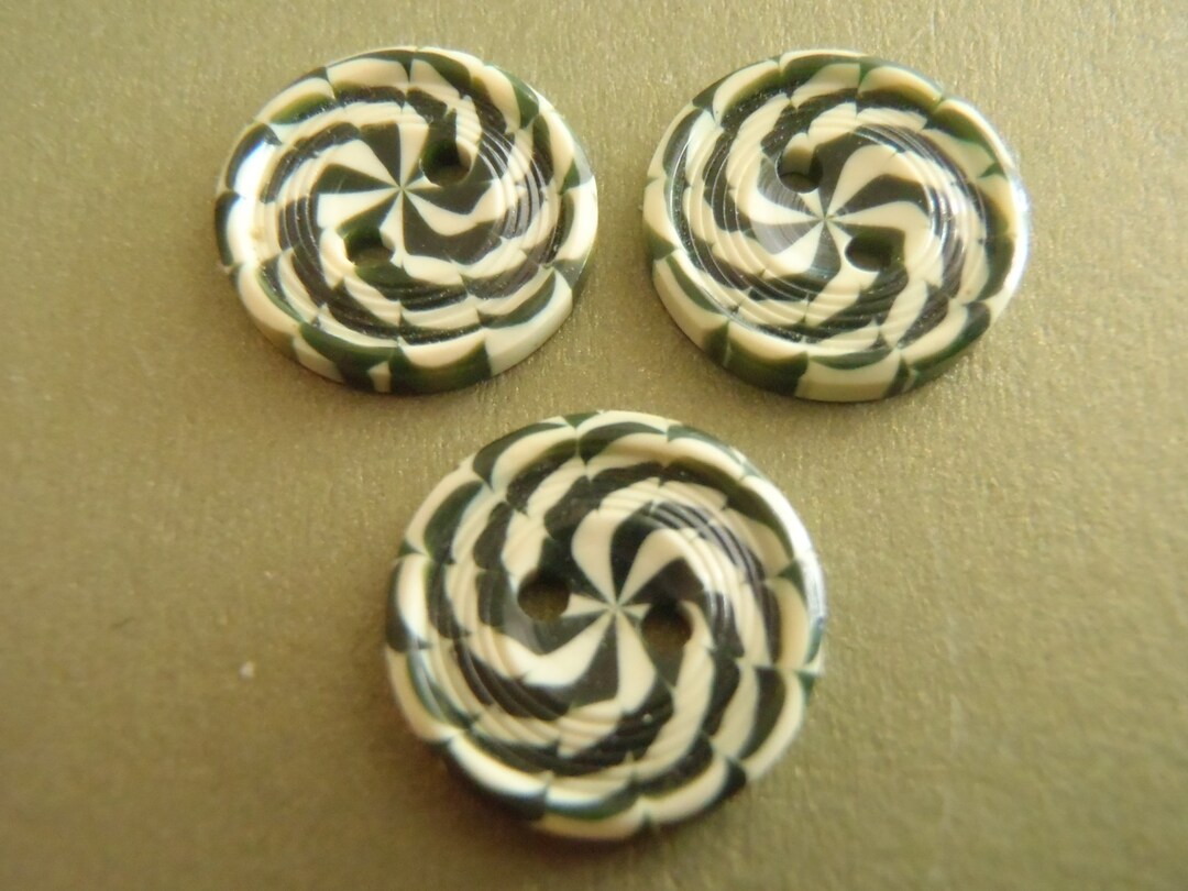 3 French Vintage Spiral Cookie Buttons Art Deco 40s Small Green and ...