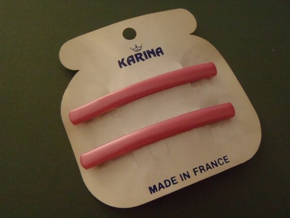 2 Vintage French Hair Slide Barrettes Pink unused… - image 2