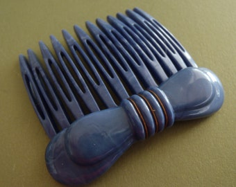 Vintage Alexandre de Paris French Hair Comb rich blue with burnished gold trim unused 60s approx 2 1/2x2 1/8 inch (65x53mm) hair jewelry