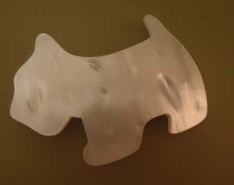 Huge AGATHA Paris Scotty Dog Barrette 60s Hand Made white faux pearl approx 3 5/8 x 2 3/4 inch (90x70mm) quality spring post catch.