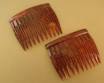 2 Vintage French Hair Combs Dark Faux Tortoise Shell ex shop stock approx 2 1/4 x 1 3/4 inches (55X45mm) vintage lady's accessory