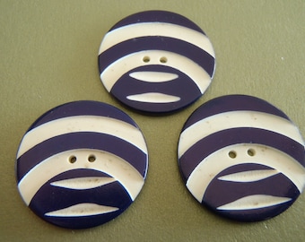 3 Vintage Art Deco celluloid buttons in navy blue and white 1 inch (25mm) 2 hole collectible from 1920-50 London Opera Costume maker's stock