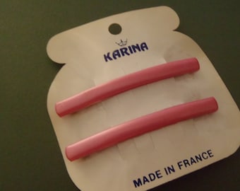 2 Vintage French Hair Slide Barrettes Pink unused Karina ex shop stock approx 2 1/2x1/4 inches (63x6 mm)