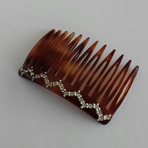 Vintage French Hair Comb Faux Tortoise Shell silver & paste decoration unused 2 1/4 x 1 1/2 inch (53x37mm)