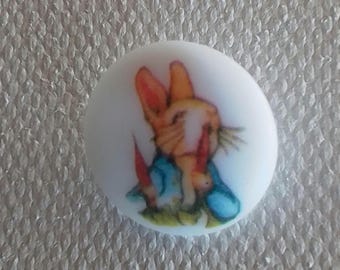 Cute Beatrix Potter Peter Rabbit with carrot button plastic collectible 15 mm (5/8 inch) shanked sew craft jewelry scrapbook knit