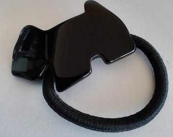 Vintage French AGATHA Pony Tail Hair Holder black Scotty Dog 1960s  2 1/2 x 1 3/4inch (62x43mm) womens accessories.