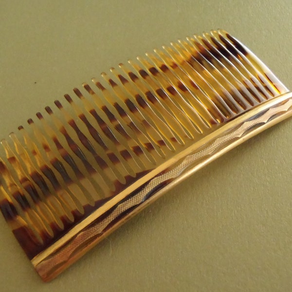 Vintage 1920s Deco French Hair Comb Faux Tortoise quality long bar fine detail chic unused 2 11/16 x 1 3/8 inch (73X34mm) fashion accessory