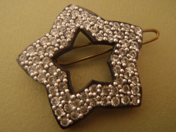 Vintage French 5 Point Star Barrette Rhinestone o… - image 1