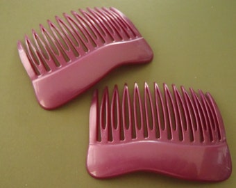 2 Vintage French Hair Combs 1970s Violet Purple wave top approx 73 x 55 mm (2 7/8 x 2 1/4 inches) womens fashion hair accessories