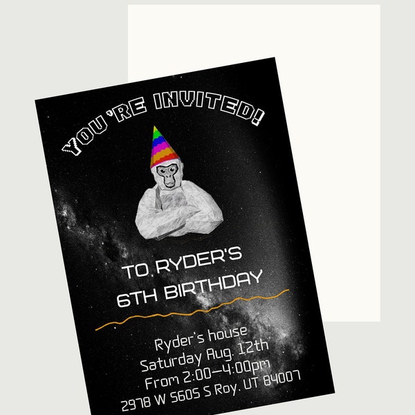 Gorilla Tag Birthday Party Invitation, digital download, editable birthday invite, customizable template.