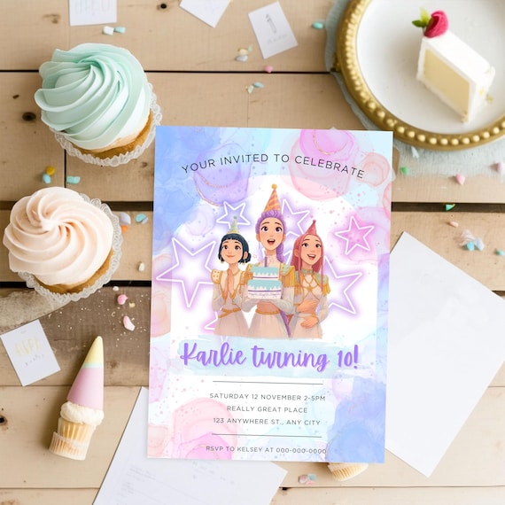 Kpop Birthday Invitation - Editable Canva Template (Digital Download) - Kpop bday invite - Kpop birthday invite - Demon hunter invite