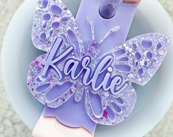 Adorno de mariposa Stanley, etiqueta personalizada para vaso
