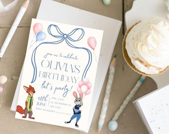 Invitación de Zootopia para fiesta de cumpleaños Invitación de cumpleaños de Zootopia Invitación de Zootopia Invitación editable de Zootopia Tarjeta imprimible digital de Zootopia