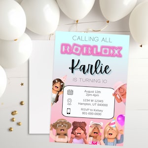 Roblox Geburtstagseinladung, Roblox Party einladen, Digitale Roblox einladen, Roblox bearbeitbare Einladung, Roblox Mädchen, Tween Girls Geburtstag einladen