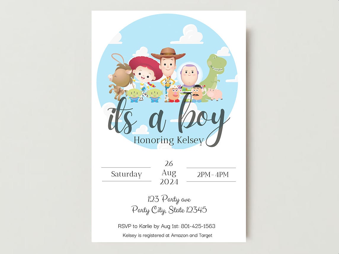 Editable Toy Story Baby Shower Invitation It's a Boy Invitation Toy