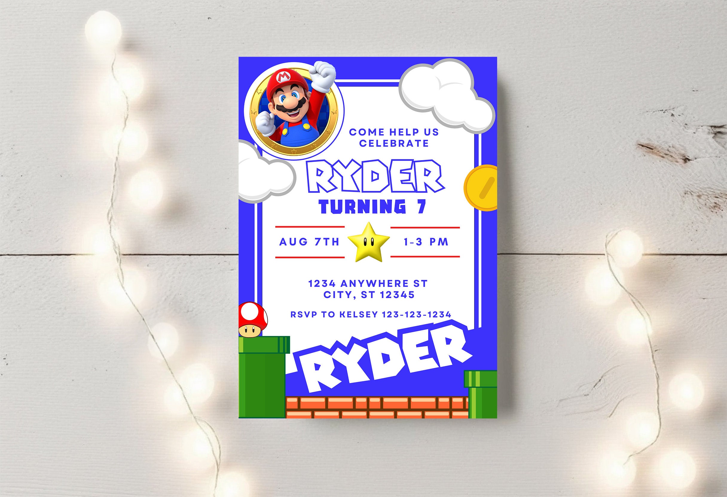 Super Mario Birthday Invitation Birthday Invitation Super Mario